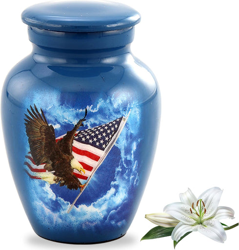 American Glory Keepsake Urn - American Flag with Eagle Mini Urn for Ashes - Token Urn - Patriotic Mini Jar - American Flag Soaring Eagle Sharing U...