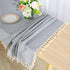 ShinyBeauty Embroidered Tablecloth - Premium Cotton Linen Farmhouse Decor for Kitchen/Dining Table, 55"x55", Grey Solid with Handmade Tassel Trim ...