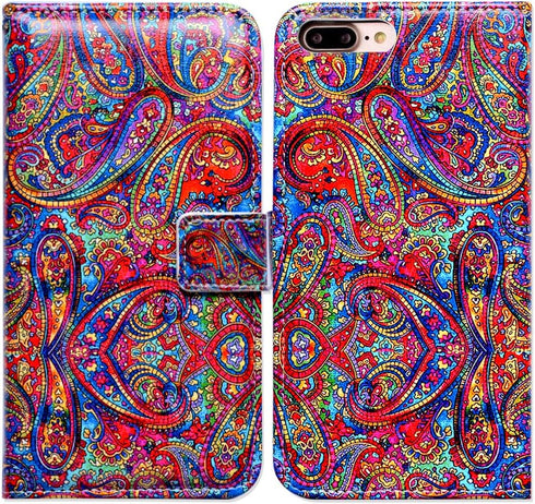 iPhone 8 Plus Case,iPhone 7 Plus Case, Bright Paisley Pattern Card Slot Wallet Leather Cover Case for iPhone 8 Plus/iPhone 7 Plus...