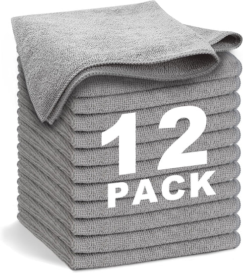 Gray Microfiber Cleaning Cloth 13"x13", Ultra Soft Absorbent Microfiber Cleaning Rags for Housekeeping Cleaning Supplies, Lint Free Reusable Clean...