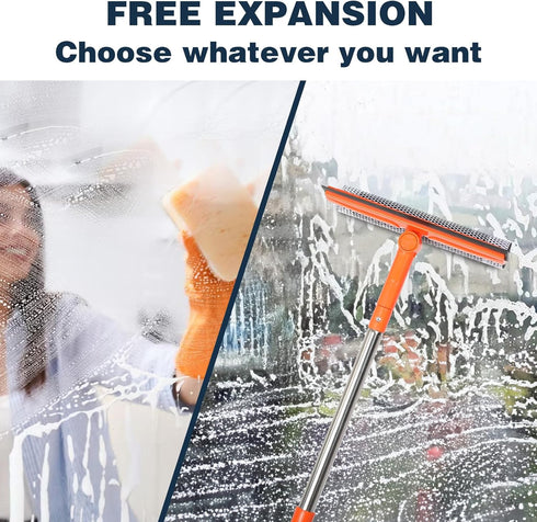 Professional Window Squeegee,2 in 1 Squeegee Window Cleaner with Long Stainless Steel Handle,Sponge Car Window Squeegee for Gas Station, Glass,Sho...