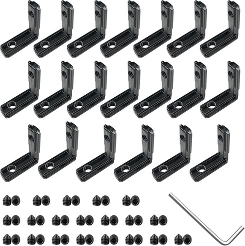 20pcs Black 2020 Series L-Shape Interior Inside Corner Connector Joint Bracket with Screws + 1pcs Wrench for Slot 6mm 20S Aluminum Rail Accessorie...