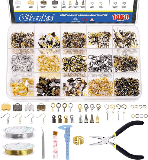 Glarks 1467Pcs Jewelry Making Supplies Kit, Jewelry Repair Tools with Accessories Jewelry Making Pliers, Beading Wires and Jewelry Findings for Je...