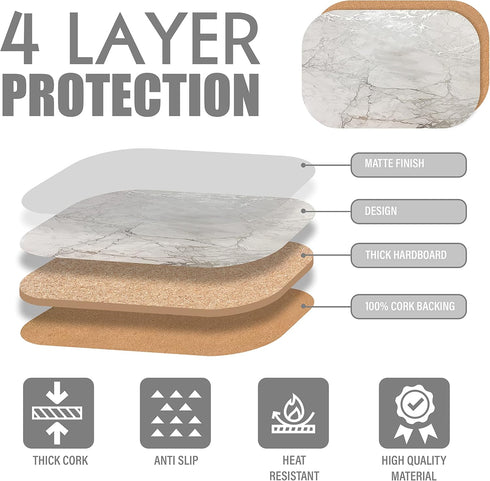 Dainty Home Silver Marble Oval Cork Placemats - Heat Resistant Placemats, Non-Slip, Easy Clean Placemats for Elegant Dining - 12"x18" Set of 2 - P...