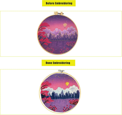 mozhijing Landscape Embroidery Stamped Pattern.Scenery Embroidery Kits for Beginners Adults, Mountains and Lake Stamped Cross Stitch Kits for Begi...