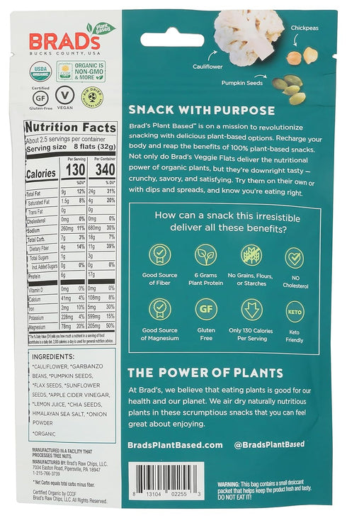 Brad's Raw Organic Sea Salt Cauliflower Veggie Flats, 3 OZ...