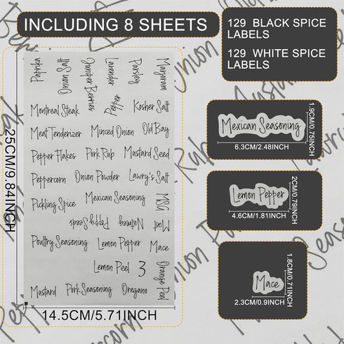 268 Clear Seasoning Jar Labels, Preprinted Kitchen Pantry Organization Labels for Spice Herbs Food Containers Jar Bottle Rack Waterproof Black Whi...