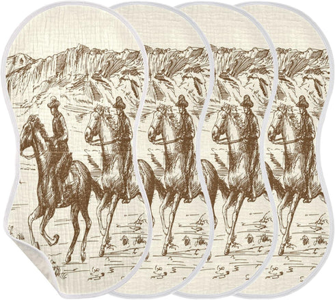 Muslin Baby Burp Cloths Set of 4, Soft Absorbent Western Desert Cowboy Muslin Washcloths, Bibs, Face Towel for Newborn Boys Girls, 22 x 11 Inch...