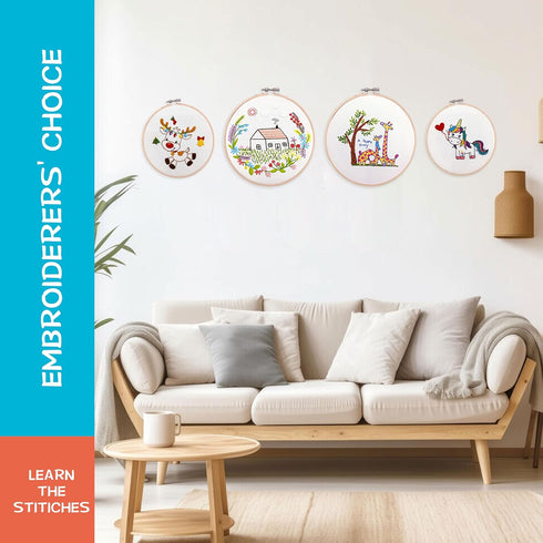 4 Pack Embroidery Starter Kit with Pattern for Beginners, Beginner Embroidery Kit for Adults, Cross Stitch Kits Hand Embroidery Kit Needlepoint Ki...