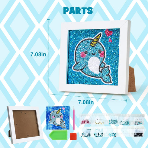 TOY Life 5D Diamond Arts Kits for Kids with Wooden Frame Diamond Arts and Crafts for Kids Ages 6 8 10 12 Gem Art Painting Kit Whale Diamond Dots P...