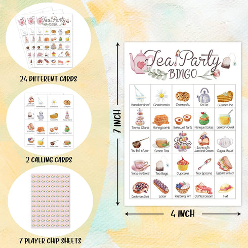 Tea Party Bingo Game, 24 Players Bingo Game, for Teenager, School Party, Birthday Party Garden Tea Bridal Party, Reception Activity Supplies - 007...