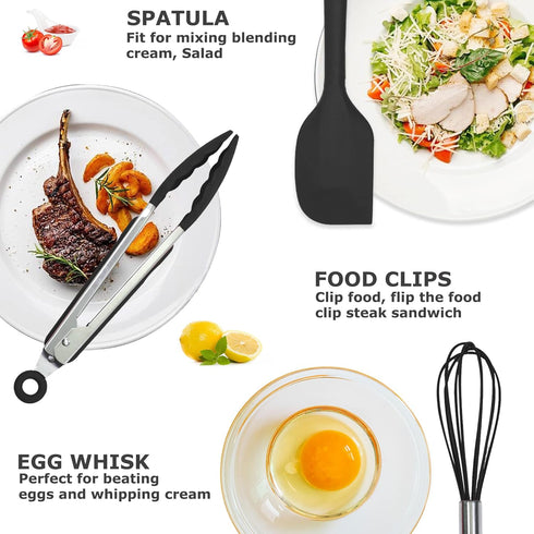 Silicone Kitchen Cooking Utensils Set Kitchen Spatula Set with Holder,5 pcs Heat Resistant Silicone Kitchen Utensils Gadgets Tools Set for Nonstic...