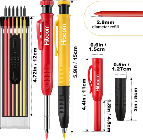 Hiboom 4 Pack Carpenter Pencils Set with 24 Refills, 2.8mm Mechanical Carpenter Pencil Built in Sharpener Woodworking Marking Tool Solid Long Nose...