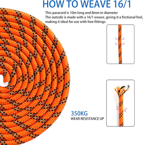 750lb Paracord Rope, 32inch 100% Nylon Mil Spec Paracord, 1/3 Thick Reflective Rope for Clothsline Camping Hiking Military Gear Emergency Survival...