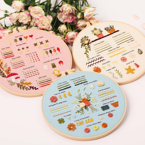 REEWISLY 3p of Embroidery kit with Patterns and Instructions, DIY Adult Beginner Cross Stitch Kits, Including 1 Plastic Embroidery Hoop, 1 Pair of...