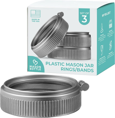 Mason Bottle Plastic Jar Rings (3-Pack) – Fits Regular-Mouth Mason Jars – Reusable, BPA-Free, Non-Toxic, Rust-Proof, Made in USA (Lid and Bottle N...