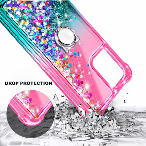NZND Case for OnePlus Nord N300 5G with Tempered Glass Screen Protector (Maximum Coverage), Ring Holder/Wrist Strap, Glitter Liquid Floating Water...