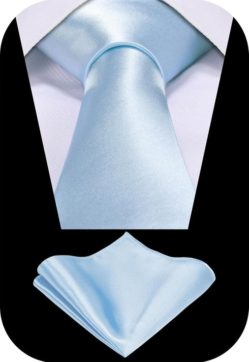 TIE G 5pcs Tie Set in WHITE OR BLACK GIFT BOX: Solid Color Necktie, Satin Bow Tie, Pocket Square, Lapel, Cuff Links...
