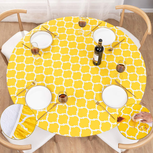 UMINEUX Round Fitted Vinyl Tablecloth with Elastic Edged & Flannel Backing, Waterproof, Round Table Cover for Indoor Outdoor Patio Use - Fits Tabl...