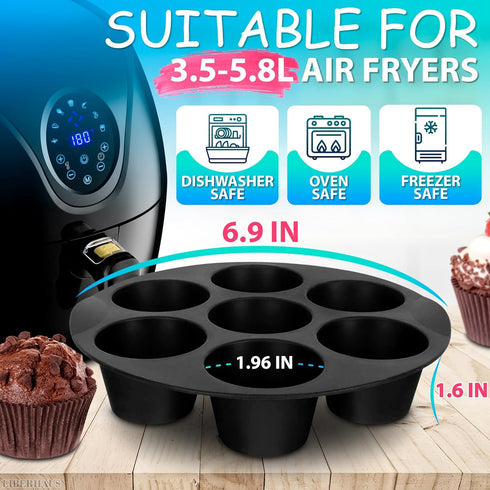 Air Fryer Muffin Pan (7 Cups) — Silicone Muffin Pans for Baking & Freezing, Nonstick Air Fryer Silicone Egg Mold Compatible with 3.5-5.8L Fryers —...