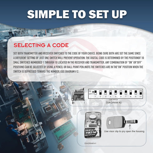 Linear Multicode 3089 MCS308911,3060 MCS306010,3070 MCS307010 300MHZ Keychain Remote with10 Position Dip Switches(3Pack) 3-Years-Warranty...