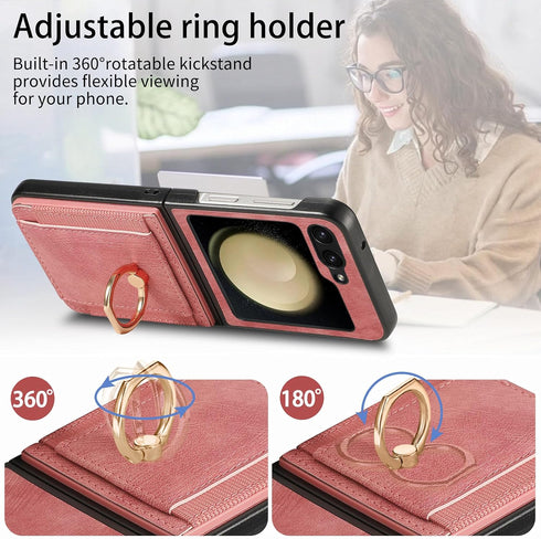 Asuwish Compatible with Samsung Galaxy Z Flip 5 5G 2023 Wallet Case and Card Slot Full Body Protective Case Metal Ring Holder Stand Kickstand Cell...