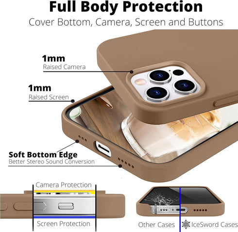 IceSword iPhone 12 Case and iPhone 12 Pro Case 6.1” (2020), Liquid Silicone Case Cover, Soft Microfiber Cloth, Matte Light Brown Beige Warm Tan,Ge...