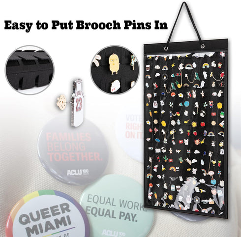 Hanging Brooch Pin Organizer, Dust-proof Enamel Brooch Pin Display, Brooch Collection Storage Organizer, Hold Up to 170 Brooch Pins (Black)...