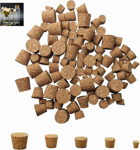 Mini Cork Stoppers - 100-Pack Tapered Bottle Plugs, 5 Sizes...