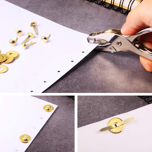 Yaocom 100 Pieces 3/4 Inch Brass Paper Fasteners Paper Brads, and 300 Pieces Plated Brass Washers with Hole Punch (Gold, 20mm Long)...