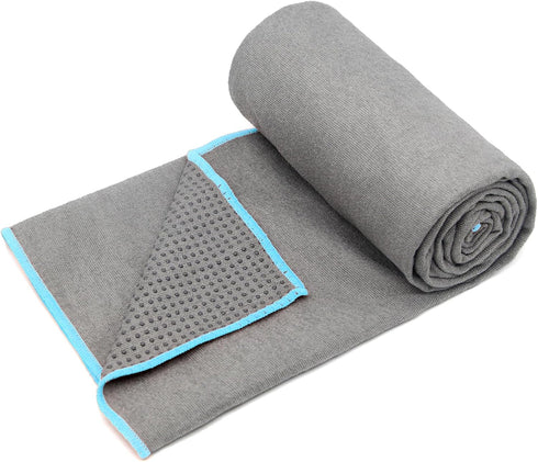 Hot Yoga Towel - Microfiber Non Slip Yoga Mat Towel with Grip Dot Sweat Absorbent Towel for Hot Yoga, Pilates and Fitness 72" x 24", Grey/Blue...