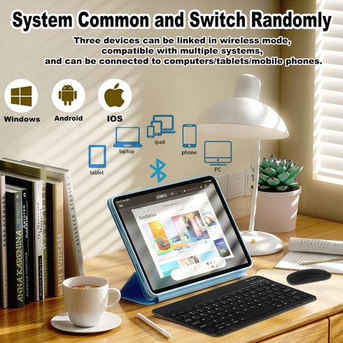 Bluetooth Keyboard and Mouse Combo,Ultra Slim Rechargeable Portable Wireless Keyboard Mouse Set Compact for Android Windows Tablet Cell Phone iPho...