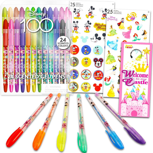 Disney Office Supplies Gel Pen Set - 24 Pc Disney 100 Gel Pens Party Favors Bundle for Kids, Women, and Men Plus Stickers | Disney Pens for Adults...