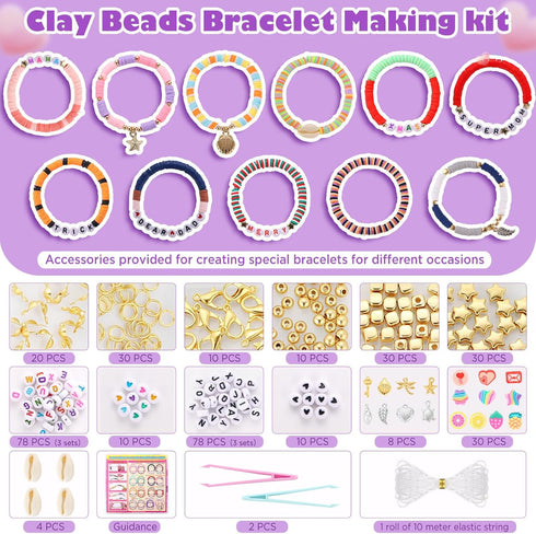 Funtopia Clay Beads Bracelet Making Kit, 40 Colors Polymer Clay Beads for Jewelry Making, 5300+ Pcs Heishi Beads Friendship Bracelet Kit with Alph...