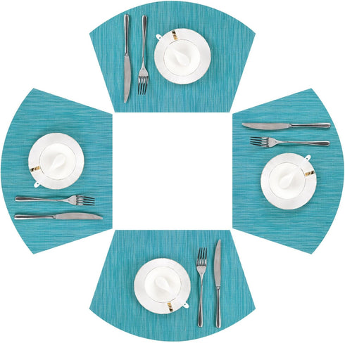 SHACOS Round Table Shape Placemats Set of 4 Wedge Placemats Heat Resistant Woven Vinyl PVC Table Mats Indoor Outdoor Wipe Clean (4, Teal Blue)...