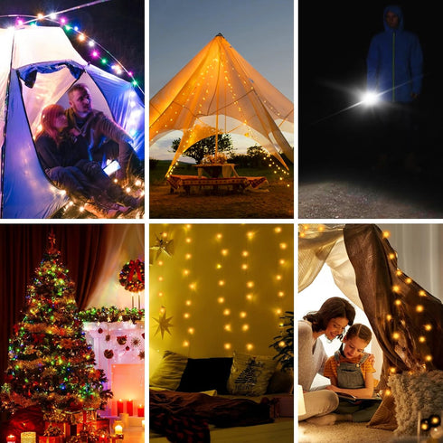Camping String Lights 2 in 1 RGB & Warm String Lights 8 Lighting Modes Rechargeable String Lights Portable Camping Lights Camping Lantern Flashlig...