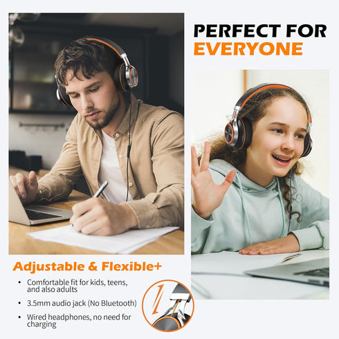 Kids Headphones, Headphones Wired with Microphone and Volume Control Folding Stereo Corded On-Ear 3.5mm Headset for Boys Girl Cellphones Tablets C...