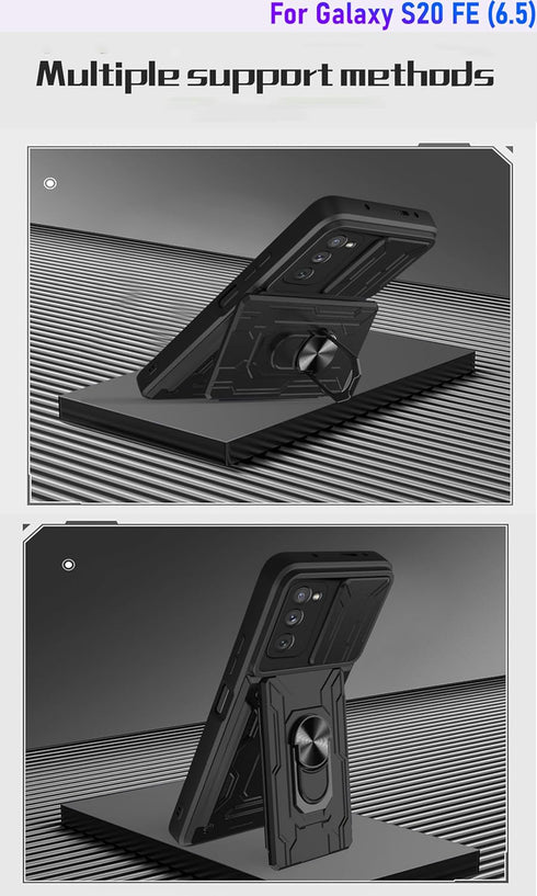 Wallet Case for Samsung Galaxy S20 FE(5G) 6.5 Inch, Credit Card ID Card Slot Sliding Door Hides Portable Design, Double Layer Hybrid Military Grad...