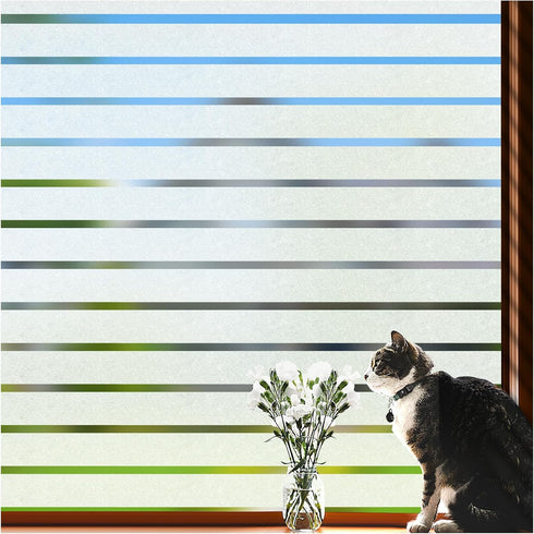 Viseeko Window Privacy Film:Stripe Frosted Glass Windows Films Non-Adhesive Blinds Vinyl for Door Cover Privacy Static Cling Home Office UV Protec...