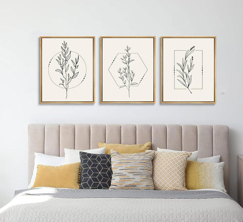 ZJJARTYB Farmhouse Beige Canvas Wall Art Retro Floral Line Pictures Minimalist Botanical Posters Neutral Prints Boho Artwork Simple Painting Wall ...