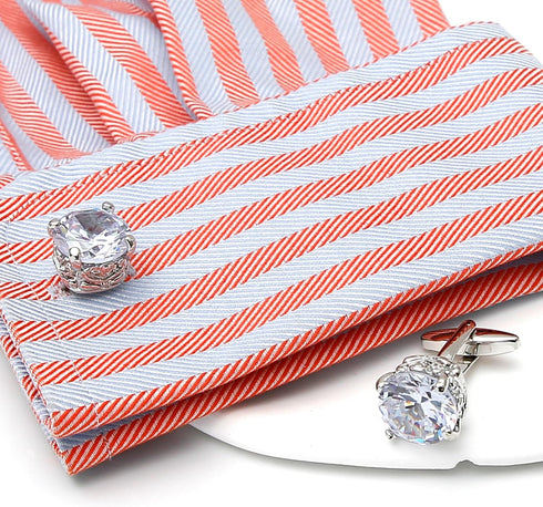 Polyhedral Zircon Gemstone Cufflinks for Men In Gift Case Round Golden/Silver Zircon Crystal Men's Cufflinks Set for Wedding Party Anniversary Bus...