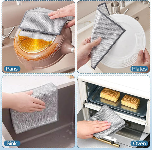 12PCS Three Layer Steel Wire Dishcloth, Multi-Functional Non-Scratch Wire Dishcloth, Wet and Dry Cleaning Rags, Stainless Steel Cleaning Cloth, Ki...