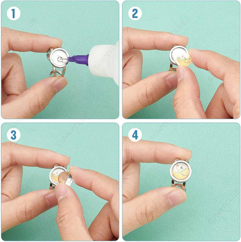 SUNNYCLUE 24Pcs DIY 12 Sets Finger Ring Blanks Ring Bezel Trays Adjustable Stainless Steel Ring Base Rings Blank Components Set Pad Ring Settings ...