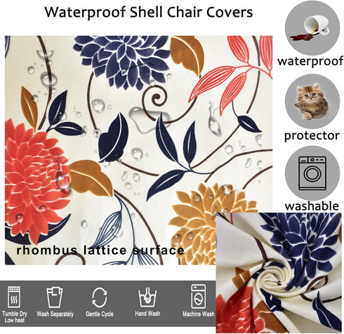 HAOYONG Waterproof Shell Chair Covers,Jacquard Dining Room Chair Slipcover Set of 2 Mid Century Modern Dining Chair Covers Stretchable Slipcovers ...