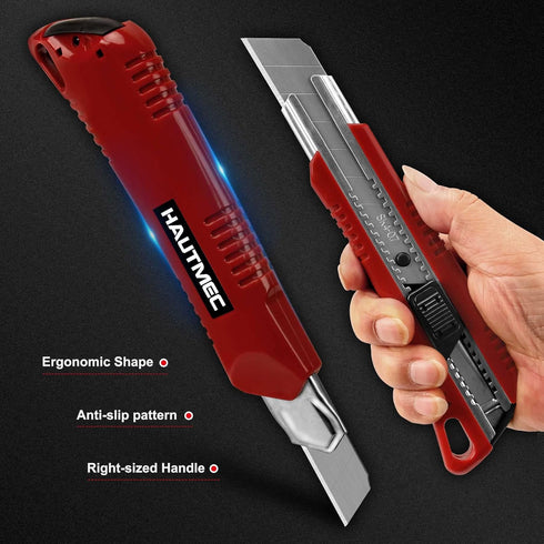 HAUTMEC 25mm Extra Heavy-Duty Utility Knife, Snap-off Retractable Box Cutter with 3pcs Sharp Blades, Auto-lock Mechanism, Sturdy Body HT0080-KN...