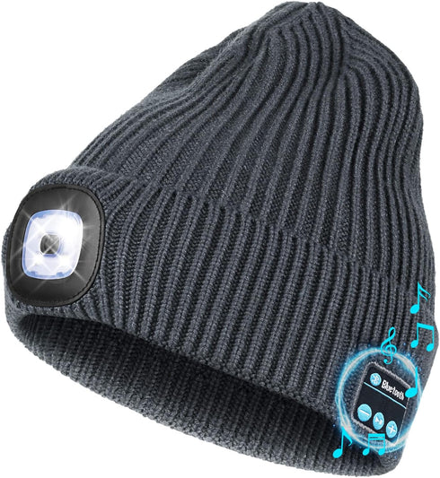 Bluetooth Hat with Light, USB Rechargeable LED Hat with Headphones, Night Lighted Music Beanie, Gifts for Men (Dark Grey)...