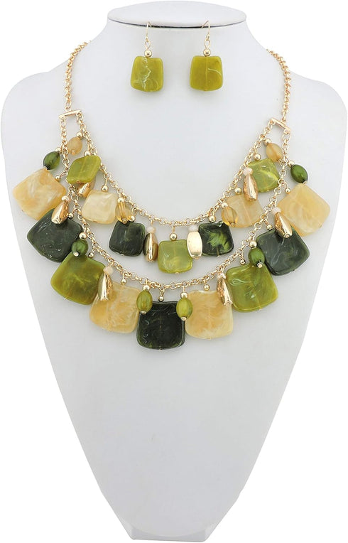 Bocar Layer Beaded Statement Necklace 2 Row Necklace Earring for Women Jewelry Set...