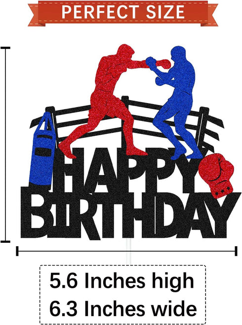 Boxing Cake Topper Bout Pugilist Infighter Beat Boxing Platform Punching Bag Glove Themed Men Kids Boy Girl Birthday Party Cake Decor Happy Bday E...