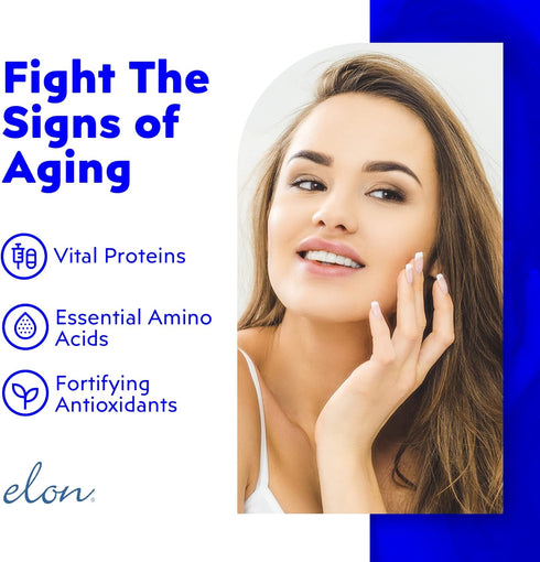 Elon Skin Anew with Hydrolyzed Collagen & Hyaluronic Acid & Antioxidants | Hydrating & Anti Aging Skin Supplement for Vibrant Skin Health (90 caps...