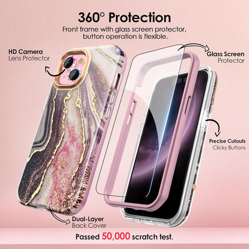 iPhone 15 Case with Screen Protector + Bumper + Camera Protector, iPhone 15 Full Body Protective Case TPU Shockproof, Anti-Yellowing Stylish Shiny...